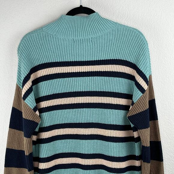 Treasure & Bond Multi Stripe Mock Neck Knit Pullover Sweater Oversize Medium NWT - Picture 9 of 13